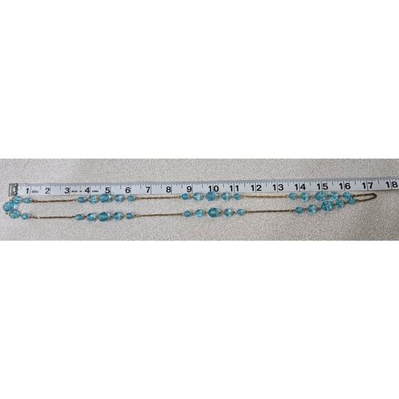 Gold Blue Clear Rounded Beads Infinity Necklace 17" - Picture 3 of 3